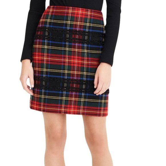 NEW J. Crew Tartan Plaid Metallic Mini Skirt 0 - Picture 2 of 6